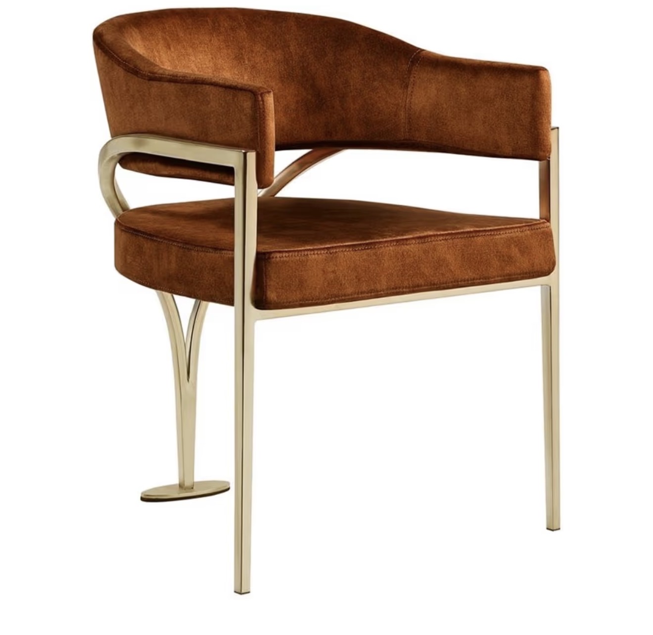 Cognac Barrel-Back Chair with Gold Frame